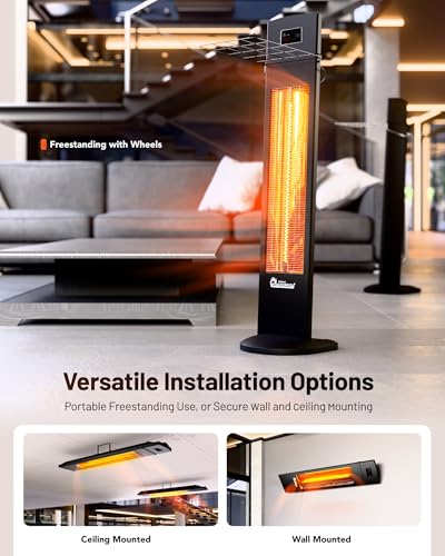 DR. INFRARED HEATER Portable Infrared Indoor and Outdoor Space Heater for Patio, Garage, Commercial & Residential With Remote Control, Space Heater (Freestanding/Ceiling/Mounting), Black - size: 39 Inches