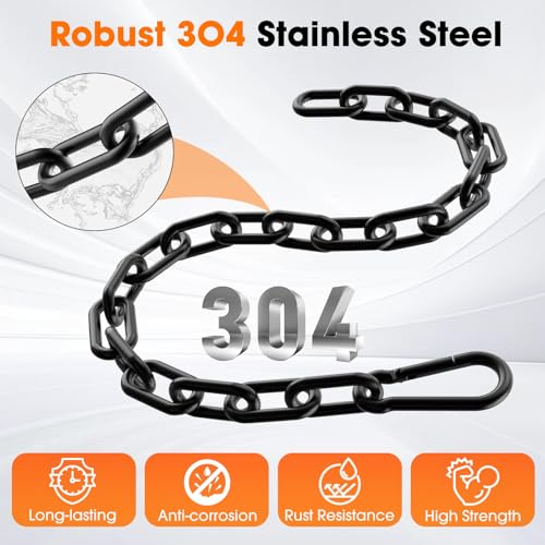 Gate Chain Lock, 23.6 Inch Chain Fence Gate Latch, Black Dia 5mm-2Pcs | Outdoor Hardware Lock Chain with Carabiner for Yards, Pet Cages, Horse Goat Dog Stall Barn and Fence Gates - color: Black Dia 5mm-2Pcs