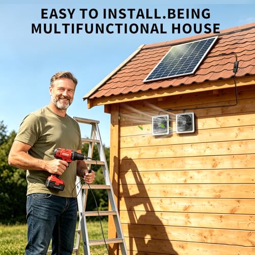 25w Solar Fan for Chicken Coop,16.4FT Cable IP54 Waterproof | Solar Exhaust Fan,Solar Panel Fans Kit for Outside Greenhouse,Shed,Pet House,Outside No Battery On/Off Switch Cable - size: 25W
