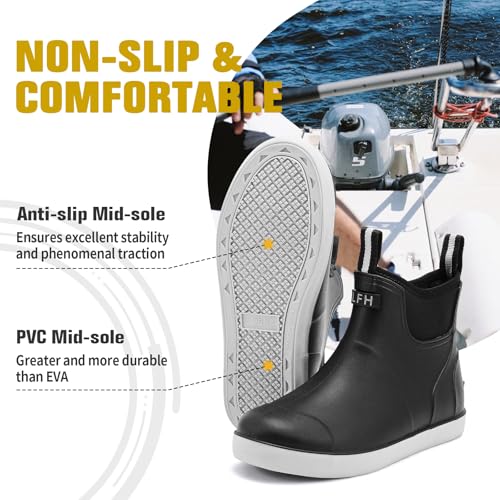 Men's Deck Boots, Waterproof Ankle Rain Boots Men Anti-Slip Traction, Outdoor Rubber Fishing Garden Boots High-Performance Shoes for Farming - color: Black, size: 9