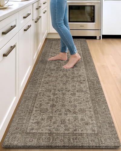 DEXI Kitchen Floor Mats Cushioned Anti Fatigue Runner Rug, 23x86 Brown | Waterproof,Soft and comfrt memory Foam,Easy Care,Vintage Style,Front Sink Laundry Office - color: Mottled Brown, size: 86"l X 23"w X 0.4"th