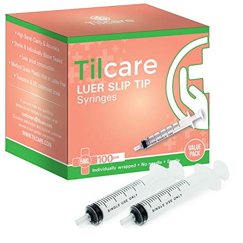 5ml Oral Dispenser Syringe Luer Slip 100 Pack by Tilcare - Sterile Plastic Medicine Droppers for Children, Pets & Adults – Latex-Free Medication Syringe Without Needle - Syringes for Glue and Epoxy - style: 5mL