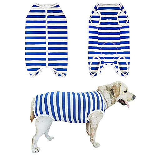 Dog’s Recovery Suit Post Surgery Shirt for Female Male Dog, E-Collar Alternative Wound Protective Clothes (Blue White-XL) - color: blue white stripe, size: xl