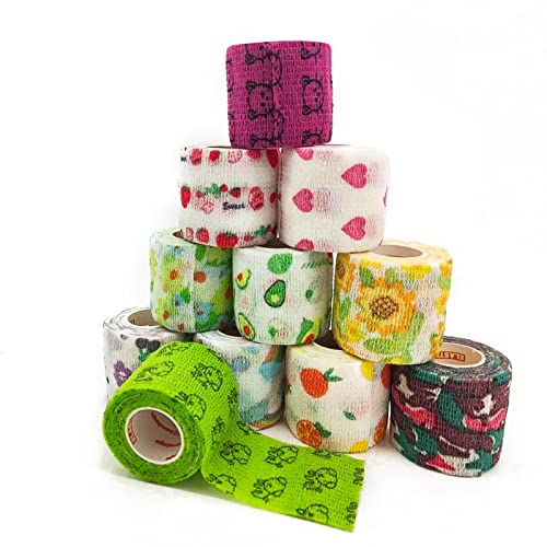 12Rolls Vet Tape Wrap, 2 inch Self Adhesive Bandage Wrap for Dog Pet | Cute Colorful Fruit, Vetwrap for Cat, Horse, Animals Wounds for Wrist, Healing, Ankle