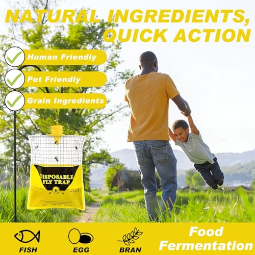 Outdoor Fly Traps for Patio - 8 Large Pre-Baited Flies Bags Disposable | Hanging Fly Catcher Killer Repellent with 8*50g Bait for Stable Horse Barn & Farm | Easy to use | Durable | Effective - size: 8 pack