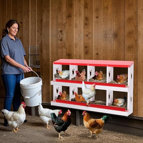 Chicken Nesting Box, 8-Hole Nesting Boxes, Removable Tray, Ventilation Holes, Easy Egg Collection & Cleaning, Laying Boxes for Hens, Red - color: Red, size: 8 Holes