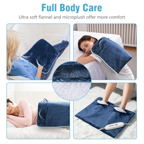 Electric Heated Foot Warmer Soft Flannel Foot Heater with 2h Auto Off & 3 Heat Levels Full Body Use Heating Pad for Feet Pain Relief, Pocket Design 16" x 22", Navy Blue - color: Navy Blue