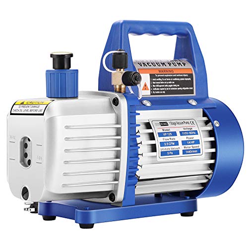 VIVOHOME 110V 1/4 HP 3.5 CFM Single Stage Rotary Vane AC Vacuum Pump | HVAC Vacuum Pump for Mini Split Automotive Air Conditioner R134a R12 R22 R502 R410a AC System with Oil Bottle - color: Blue, size: 3.5 CFM