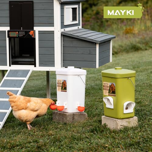 MAYKI Chicken Feeder and Waterer Set and Automatic Chicken Coop Door Solar Powered, Automatic Coop Accessories