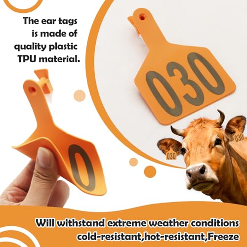 One-Piece Cattle Ear Tags 001-050 Number TPU Large Size Animal Identification Tags Cattle Livestock Ear Tags for Cows Hogs Sheep Tagging Farm Animal Supply (001-050, Orange) - color: Orange