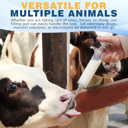 Threlaco 100ml 2 Pcs Drench Gun for Goats, Sheep & Cattle, Clear | Reusable Large Goat Drench Syringe, Adjustable Veterinary Medicine Feeding Syringe, Continuous Dosing for Livestock, Horse - color: Clear, size: 100ml