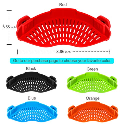 AUOON Clip On Strainer for Pots, Standard 8.86 x 3.55 in, Red | Food-grade Silicone, Fits Pots Pans Bowls, Dishwasher Safe, for Pasta Noodles Vegetable Fruits, Space-saving Kitchen Gadget - color: Red, size: Standard 8.86 x 3.55 in