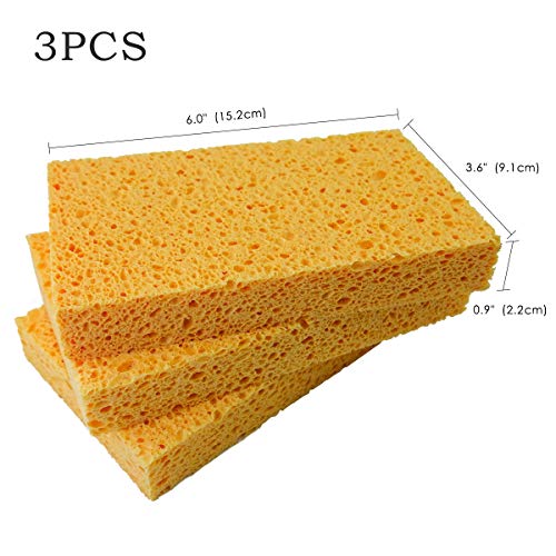 6 x 3.6 x 0.9 Inch JK SP-T22 Large Sponge, Kitchen Sponges, Handy Sponges, Cellulose Sponges, Dish Washing Sponge, Natural Sponge, Car Washing Sponge, Eco Friendly Sponge - size: 6.0x3.6x0.9 Inch (Pack of 3)