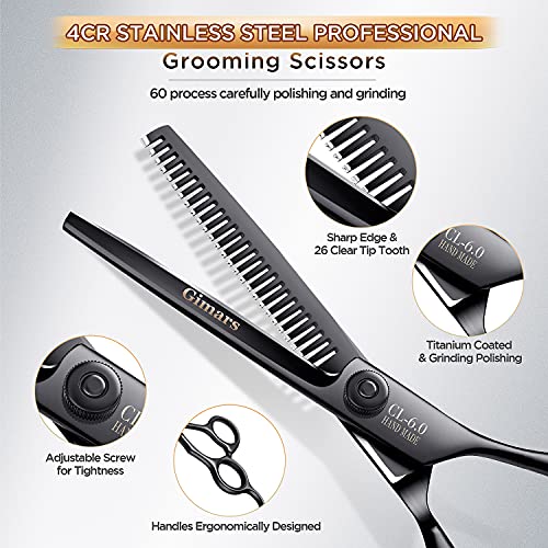 Gimars 7inch Professional 4CR Stainless Steel 6 in 1 Grooming Scissors for Dogs with Safety Round Tip, Heavy Duty Titanium Coated Pet Grooming Scissor for Dogs, Cats and Other Animals - style: 7inch Round Tip 6 in 1 Professional