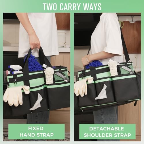 SCAVATA Wearable Cleaning Caddy, Cleaning Caddy Supplies Organizer with Handle & Shoulder Straps for Housekeepers, Under Sink & Car Cleaning Tool Organizers Bag with 4 Foldable Divider (MintGreen) - color: MintGreen