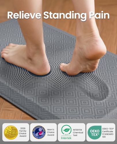 Ophanie Kitchen Mats for Floor,3/4 inch Thick,20x39 Anti Fatigue Cushioned Mat,Kitchen Rugs,Waterproof,Comfort Ergonomic Standing Mat for Office,Home,Sink with 99+ Pairs of Anti-Slip Bottom Ridges - color: Ash Gray, size: 20"L x 39"W x 0.8"Th