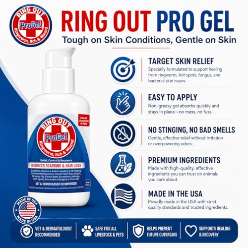 Ring Out ProGel Premium Skin Care for Sheep, Goats, Cats, Dogs & Horses | Targeted Wound Care & Coat Hydration Gel, Coconut Oil & Aloe Vera, Moisturizing Formula, Made in USA 4 oz