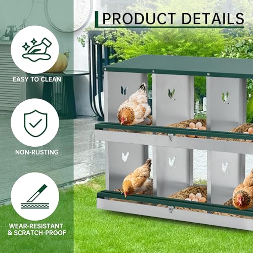 Garvee Chicken Nesting Box, 10 Compartments Nesting Box for Chickens, Galvanized Steel Chicken Laying Box for Easy Egg Collection, Wall Mounting - color: Green | 10 Compartment