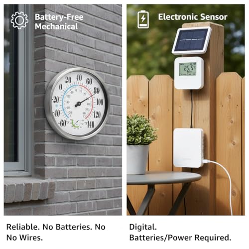 [QTengCX] 12 Inch Large Waterproof Outdoor Thermometer, Metal Wall Indoor Outdoor Analog Thermometer with Hygrometer Gauge for Patio, House, Garage, Garden - No Battery Needed