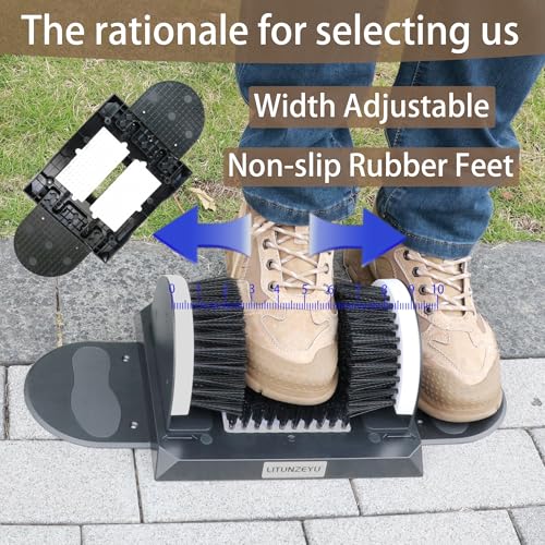 Adjustable Width Boot Scrubber & Shoe Cleaner - Heavy Duty, Outdoor | Rugged Bristle Brush for Mud,Dirt,Snow - Crack-Resistant,No Shedding - For Garden,Farm,Garage - Rustproof & Easy Clean
