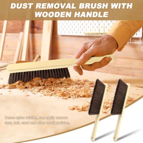 2 Pieces Wooden Dust Brush, Hand Broom Bench Brushes with Soft Bristles, Shop Brush with Long Handle, Soft Bristle Brush for Counter Sofa Bed Car Clothes Household Cleaning