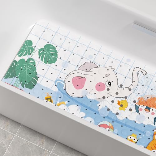AmazerBath Baby Bath Mat Non Slip, Cartoon Kids Bath Mat for Tub 40 x 16 Inches Full Size, Non Slip Bathtub Mat with Suction Cups and Drain Holes, Shower Stall Mats - Elephant - color: Elephant, size: 40" x 16" (Rectangular)