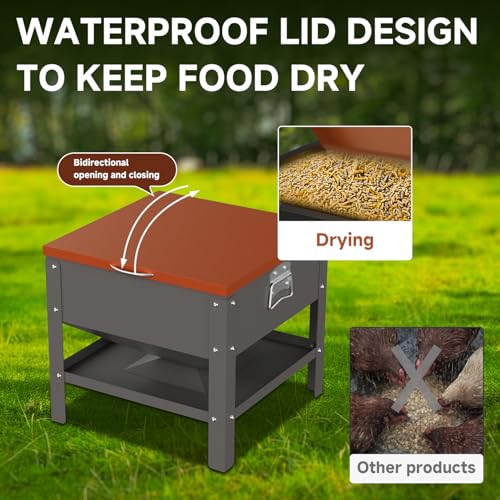 Metal Chicken Feeder with Waterproof Cover, Galvanized Steel Automatic Chicken Feeder, 80 lbs Large Capacity, No Waste Chicken Feeder with Portable Handles, Poultry Feeder for Chickens, Ducks - color: Orange