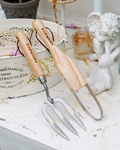 Garden Fork Hand Tool Small Weeding Fork 12 Inch with 3 Pointed Tines Wood Handle for Gardening Weeding Cultivating Digging Planting Transplanting Aerating Loosening Hard Soil - size: Weeding Fork