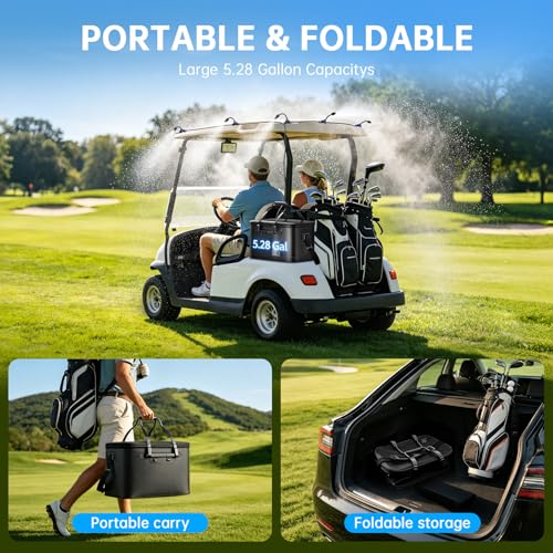 IGRL 26FT Portable Misting System for Cooling, Misters for Outside Patio with 20L Foldable Tank, 6000mAh Pump & 6 Adjustable Brass Nozzles for Umbrella, Camping, Golf Cart, Sport
