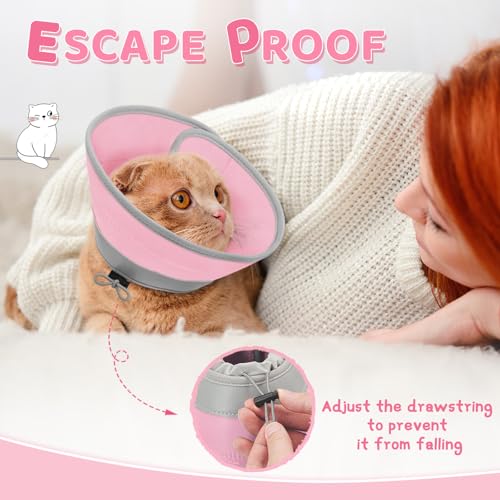 Cat Cone Collar Soft to Stop Licking, Adjustable, Foldable Lightweight Kitten Cones After Surgery Recovery for Cats & Kittens, Cat Cone Alternative, Easy Eating (Solid Pink, S) - color: Solid Pink, size: S