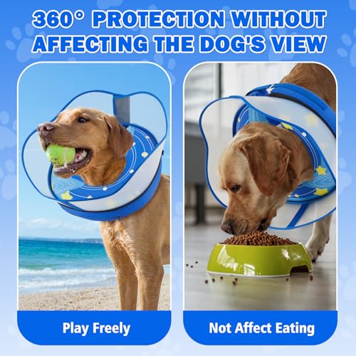 EMUST Raised Inflatable Dog Cone Collar to Stop Licking, Dog Donut Collar | Upgraded Transparent Protective Cover, Effectively Preventing Dog From Licking Wounds, without Affecting Eating or Activities - color: Blue, size: XL (Neck 15"-19")