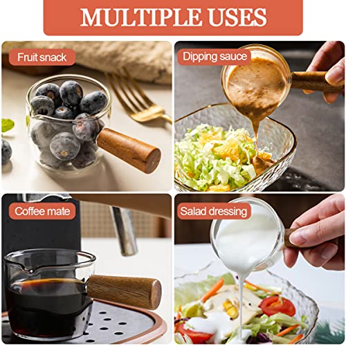 Mwellewm Single Spout Espresso Coffee Shot Glass with Wood Handle Measuring Cup Triple Pitcher Milk Cup Coffee Replacement Carafe for Barista Coffee Carafe Milk Espresso Making, 75 ml (2 Pieces) - size: 2 Pieces