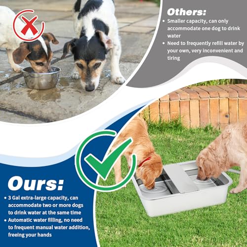 BWOGUE 3 Gal Automatic Dog Water Dispenser, Stainless Steel Bowl for Dogs | Automatic Dog Water Bowl Dispenser, Float Valve Control, Outdoor Use, Easy to Mount & Clean, Large Dogs, Cats, Chickens - size: 3 Gal