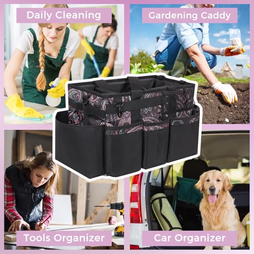 SCAVATA Wearable Cleaning Caddy, Cleaning Caddy Supplies Organizer with Handle & Shoulder Straps for Housekeepers, Under Sink & Car Cleaning Tool Organizers Bag with 4 Foldable Divider (Totem) - color: Totem