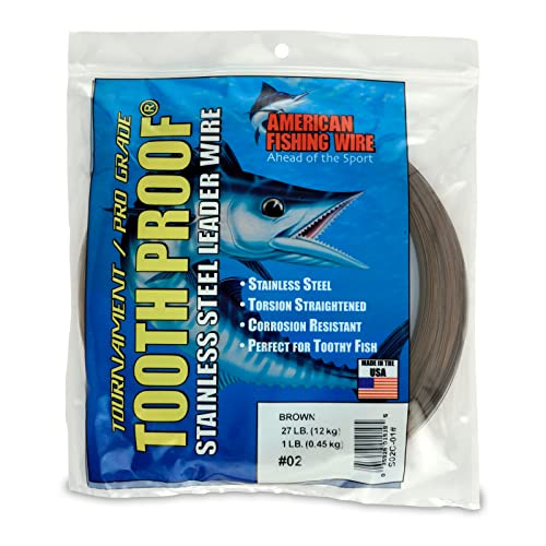 AFW Tooth Proof Fishing Line - Single Strand | High-Strength Stainless Steel Tooth Proof Fishing Line Single Strand Leader Wire Versatile Applications 360 lb test USA Made - color: Camo, style: #2, 27 Lb Test, 1 Lb