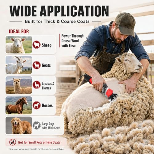 PAT JUUMG 1000W Sheep Shears Electric Farm Livestock Haircut with Blades Professional Animal Clippers 6 Speed Heavy Duty Electric for Thick Horses Sheep Alpacas Goats(Red) - color: Red