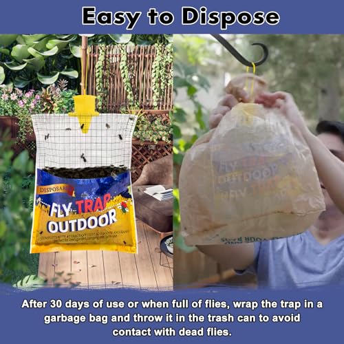 6 Big Fly Bags Outdoor Traps Hanging for Patio - Pre-Baited, Disposable | Fly Catcher Killer Repellent with 6*50g Bait for Outside in Chicken Coop, Horse Barns | Easy to use | Durable | Effective - size: 6 Pack