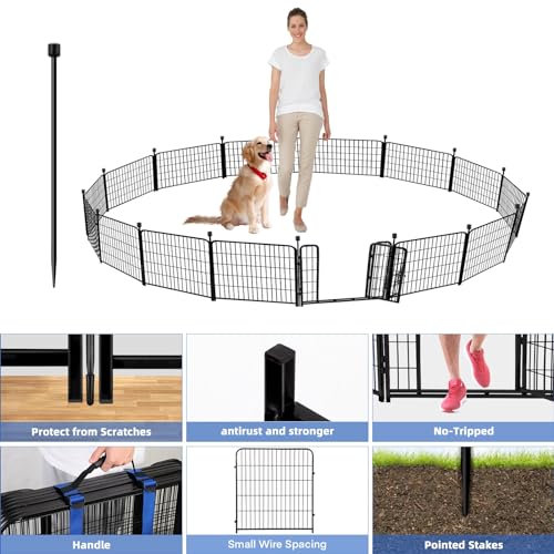 ADAVIN 24 in(H) Garden Fence with Gate, 14 Panels Heavy Duty Iron Metal Animal Barrier Fence, Camping Fence, Garden Fences and Borders for Dogs,Total 34.5 Ft(L), Black - size: 14panels-24in(H)×34.5ft(L)