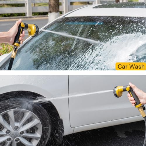 FANHAO Heavy Duty Garden Hose Nozzle, Metal Hose Sprayer Easy Thumb Control | 8 Spray Patterns, Rustproof Water Nozzle, Non-Slip Ergonomic Grip, Elder & Child Friendly for Garden, Car & Pet, Yellow - color: Yellow