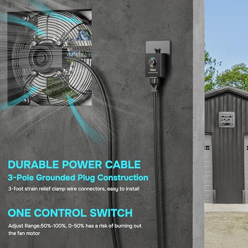 Simple Deluxe 18 Inch Wall Mounted Shutter Exhaust Fan with Temperature Controller and Power Cord Kit, Aluminum, 1400 RPM, 2000 CFM, for Greenhouse, Attic, Garage, Louvered Vent, Plant, Silver - size: 18 Inch