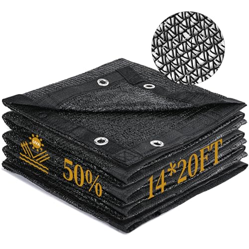 Garden 50% Shade Cloth, 14 x 20 FT Sun Shade Mesh Tarp with Reinforced Grommets, Durable HDPE Material Outdoor Shade Cloth for Plants, Greenhouse, Pergola and Backyard Patio Sunshade - size: 14 x 20 FT 50%
