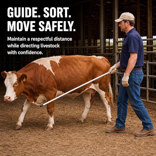 53 Inch Fiberglass Livestock Sorting Stick White 1/2" Diameter Cattle Show Stick with Sponge Handle Bending Poles for Horses