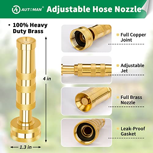 AUTOMAN Brass Hose Nozzle – High Pressure Jet Nozzles 2 Pack, Heavy Duty Sprayer for Garden Hoses, Adjustable Spray Gun, Solid Twist Water Hose Nozzle for Patio, Lawn, Car Wash, Extra 6 Rubber Washers - size: Brass Twist Nozzle-2 Pack