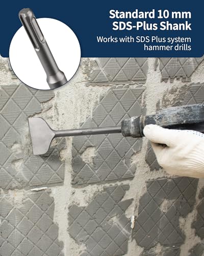 Firecore 2pcs 3" SDS Plus Bent Chisel Bit for SDS Plus Rotary Hammer Drill | SDS Plus Tile Removal Chisel Tool, Alloy Steel Flat Shovel Bit for Ceramic Tile Cement Thinset Mortar Vinyl Removal -FS18310 - size: 2Pcs