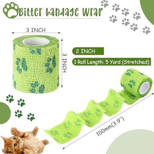 Threlaco 3 Rolls No Chew Bandage for Dogs Bitter Bandage Wrap for Dogs Wound Wrap (3 Inches X 5 yd,Green) - size: 3 Inch X 5 yd