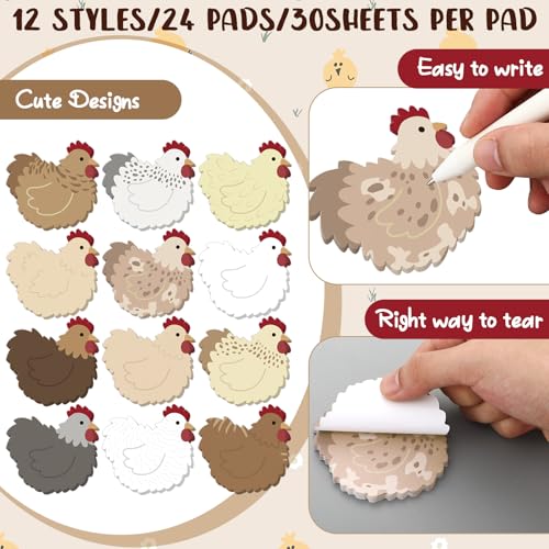 Yinder 24 Pads Chicken Sticky Notes Kawaii Self Adhesive Memo Pads Bulk | Cute Cartoon Shaped for to Do Lists, Party Favors, School Supplies, Office Reminders, Veterinary Clinic Decor - style: Chicken
