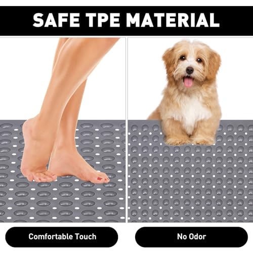 Shower Mat Non Slip: 47.2 x 31.5 Inch Extra Large TPE Shower Mats for Inside Shower - Anti Slip Shower Stall Matt with Drain Hole and Suction Cups for Elderly - color: Grey, size: 47.2" x 31.5" (Rectangular)
