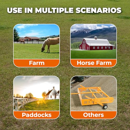 POPMOON 2-in-1 Horse Manure Fork Tow Behind Trailer, 330 lb Paddock Cleaner | Tow behind manure collector, reinforced frame, easy assembly, fits ATV UTV lawn tractor, pasture, stable and farm cleanup - size: 44" L - with wheels