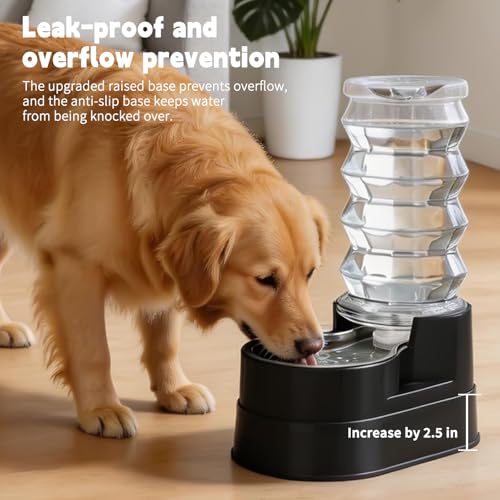 RIZZARI 8L Elevated Dog Waterer: Comfort Height Design | Gravity Fed/No Power Needed/Anti-Spill Base/for Senior Dogs & Large Breeds/Living Room/Garden/ Easy-Clean - color: Classic Black, size: 8L