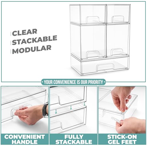Sorbus Clear Stackable Storage Drawers (5 Pack, Complete Set) | Acrylic containers with pull-out bins keep cosmetics, brushes and daily items sorted on bathroom counters or in cabinets. - size: 5 Pack, Complete Set